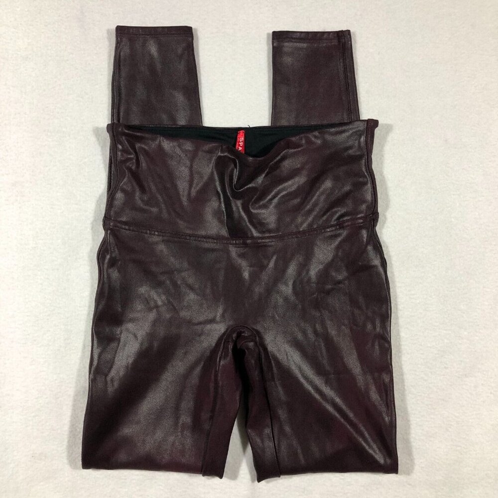 Spanx Leggings Womens Medium Faux Leather Leggings Dark Wine Oxblood Maroon